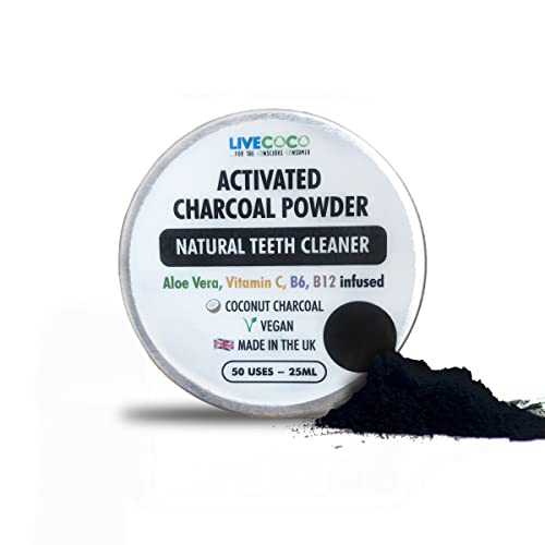 Activated Charcoal for Teeth Whitening, Natural Teeth Whitening Using Coconut Shells, RAW & Food Grade with No Artificial Flavours, 100% Natural, Large Tub, 80g=300 Uses from LiveCoco