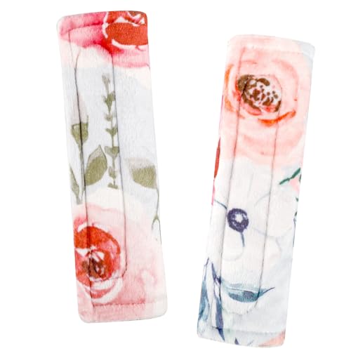 Image of CARUILI Car Seat Strap Pads for Baby Kids, Ultra Soft Infant Car Seat Strap Covers, Reversible, Minky Fabric, Shoulder Strap Pads for Baby Car Seats/Pushchair/Stroller/High Chair, Flower Pattern