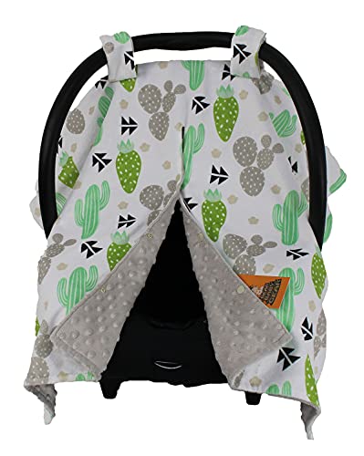 Image of Dear Baby Gear Car Seat Cover for Boys & Girls - Baby Carseat Canopy w /Snap Opening - Infant Seat Cover - Stroller & Nursing Covers - Newborn Carrier Canopy - 40x30 inch (Cactus Cacti - Light Grey Dot)