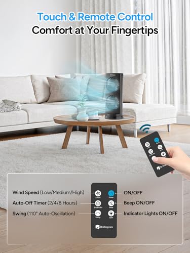 Image of DR.PREPARE Desk Fan USB DC Tower Cooling Fan with Remote Control, DC Motor Portable Oscillating Fan, 3 Speeds, Dual Air Circulation, 110 Oscillation, Table Fan for Bedroom Dorm Room Office Desktop