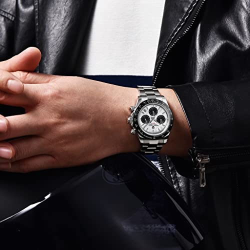 Pagani Design Homage Men's Quartz Watches Japan Movement Ceramic Bezel Stainless Steel Screw-in Crown Waterproof Sport Chronograph Watch Fashion Casual Synthetic Sapphire Mirror 1644 Wrist Watch