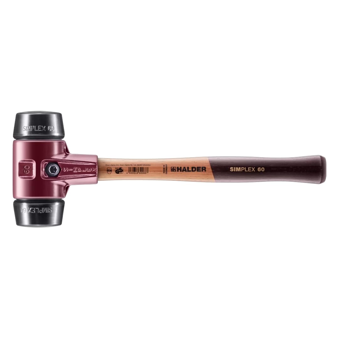 Simplex Soft-Faced Mallet 3002.060 - Medium-Hard Rubber Inserts, Cast Iron Housing with Handle Protection Sleeve, Varnished Wooden Handle, 60mm, 3.4 lbs.