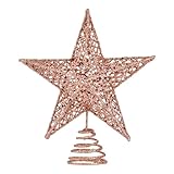 【Materiales de alta calidad】: La estrella para la punta del árbol de Navidad está hecha de metal de alta calidad y adornada con una generosa cantidad de purpurina, creando una estrella brillante y resistente a la decoloración. Es duradera y reutilizable.