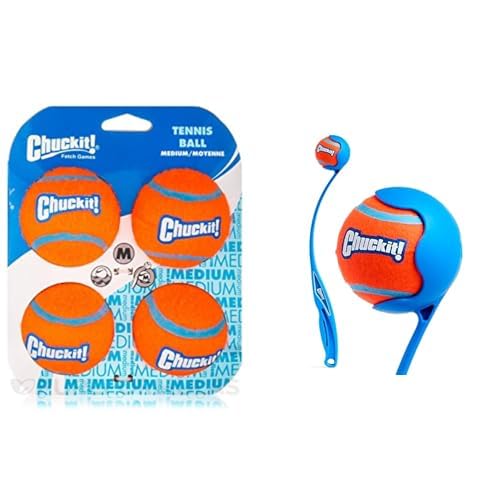 Chuckit Dog Tennis Ball Bundle - 4 Medium 2 5 Inch Balls Junior 18 Ball Launcher for Dogs