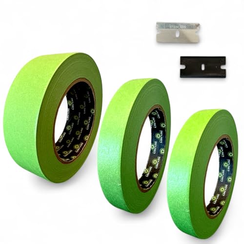 Image of LiME LiNE Green Fineline Paper Masking Pinstriping Tape for Automotive Airbrushing Designs and Custom Painting (Combo Masking - Pack of 3)