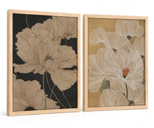 Framed Boho Poppy Floral Wall Art Minimal Japandi Flower Line Poster Print