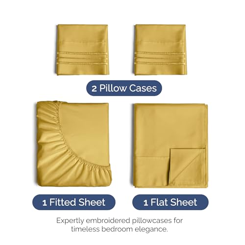 Image of Full Size 4 Piece Sheet Set - Ultra Soft & Cooling Bed Sheets - Mustard | Fits 8 Inch to 16 inch Mattress, Wrinkle Free & Fade Resistant with Deep Pockets, Breathable, Comfy Hotel Luxury Bedding