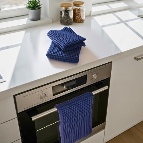 PÜSKÜL Organic Waffle Kitchen Towel 100% Turkish Cotton Set of 3 Navy Blue - Premium Quality, Soft, Quick-Dry, Absorbent, Lint-Free Hand Towels 32X16 Inches (3, Navy Blue) - Thumbnail 2
