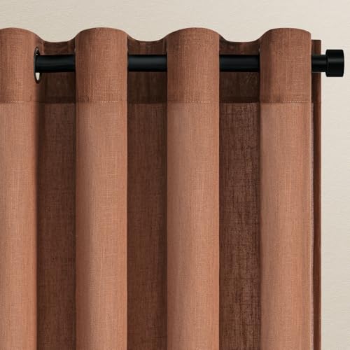 Topfinel Vorhänge Terrakotta Vorhang Ziegelrot Leinen mit Ösen Gardinen Wohnzimmer Halbtransparent Gardine Ösenschal Schlaufenschal Lichtdurchlässig für Schlafzimmer 140x225cm 2er Set