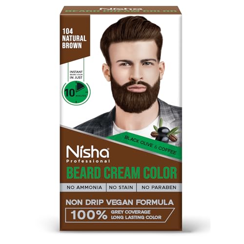 Nisha Beard Colour for Men (40gm) - Natural Brown, No Stain & Quick color in 10 Minute, Complete Grey Coverage, Ammonia Free, Paraben Free (Pack of 1)