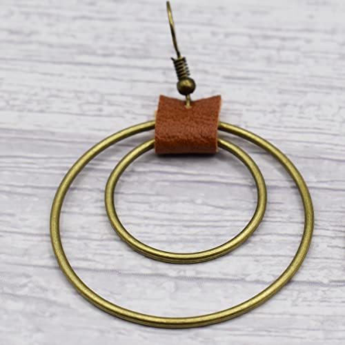 Hoop And Leather Earrings, Bronze Boho Earrings, Copper Round Circle Earrings, Antique Gold Earrings, Retro Leather Bohemian Earrings For Women Girls #TOP3