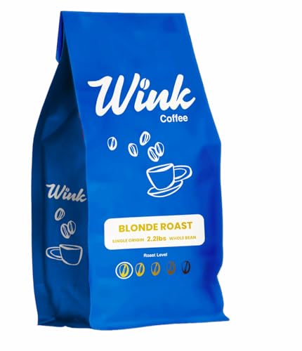 Wink Coffee Blonde Roast, Light Roast Whole Bean Coffee, Large 2.2 lb bag, Single Origin Colombian Arabica Beans, Small-Batch, Smooth, Full-Bodied & Sustainably Sourced