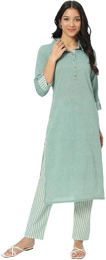 beSOLiD Airy Linen Kurta Pant Set for Women's | 3/4 Sleeves, Knee Length Straight Kurti with Pant | Regular Fit Casual Eth...