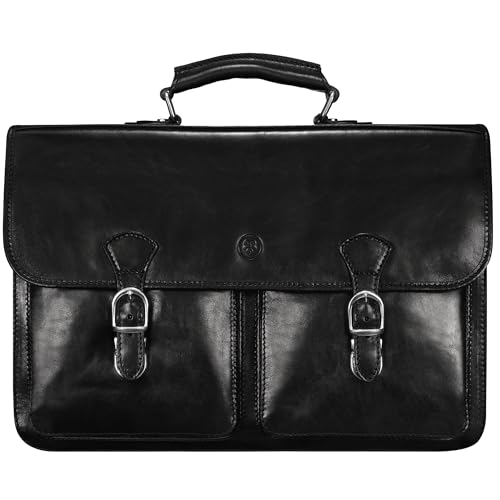 Image of Maxwell Scott - Mens Leather 17 inch Laptop Briefcase Satchel with Padded Strap - Made from Full Grain Hides - The Loreto Large