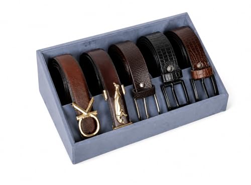 Image of La Trove 5 Slot Belt Organizer Display Tray for Men, Grey | Stackable tray keeps formal, casual and leather belts arranged neatly in wardrobe, closet, drawer, dresser or dressing table