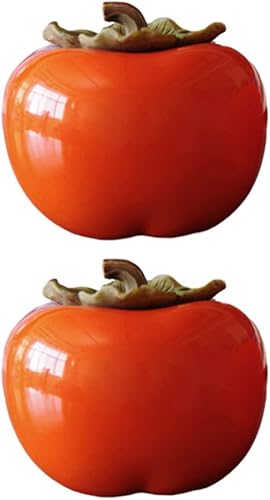 jojofuny 2 tarros de té de cerámica con forma de caqui con tapas de hojas de color naranja, adorno de porcelana, tarro de almacenamiento de
