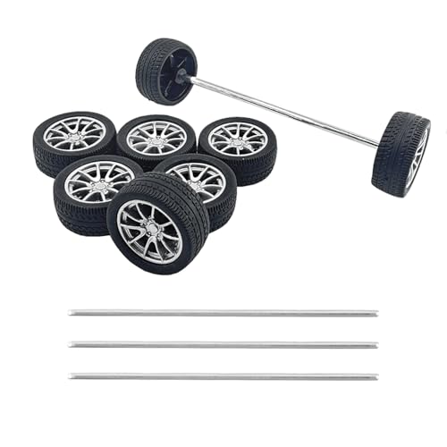 8PCS Toy Car Tire RC Car Rubber Tire with Metal Shaft Axles for RC Car Truck DIY Model Toy Building Projects (2.5x28mm)
