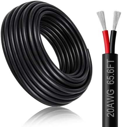 DEKIEVALE 20 Gauge 2 Conductor Electrical Wire, 65.6FT Black Stranded Low Voltage 20/2 Cable PVC Case, 20 AWG Tinned Copper 2 Wire Cable, Flexible Extension Power Cord for LED Strips Lamp Lighting