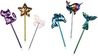 ToyPlaya Sequin Pens; Unicorn, Dolphin, narwhal, Star, Kitty, and Mermaid Tail (6X pcs)
