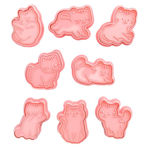 8 Stück Katze Ausstechformen Gadgets zum Keksbacken Kunststoff Plätzchenform 3D Keks Ausstecher für DIY Keksteig Donut Kuchendekoration