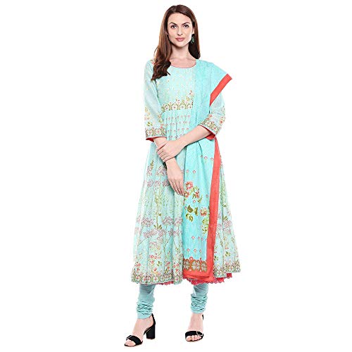 Image of BIBA Cotton Printed Anarkali Semi-Formal Kurta With Churidar And Dupatta
