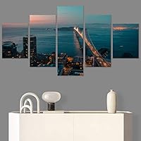 SIGNWIN 5 Panel Canvas Wall Art Cityscape Sunset for Home Decorations Ready to Hang - 60