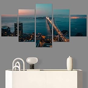 SIGNWIN 5 Panel Canvas Wall Art Cityscape Sunset...