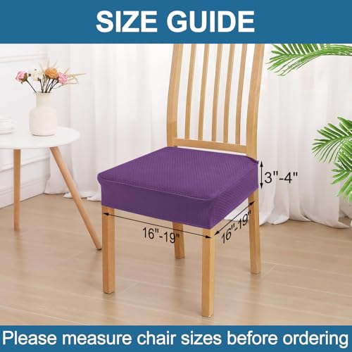 Image of Smiry Waterproof Seat Covers for Dining Room Chairs, No Rear Covers | Stretch Jacquard Removable Washable Chair Seat Slipcovers Protector, Set of 4, Purple