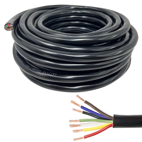 [ALL STAR TRUCK PARTS] Heavy Duty 14 Gauge 7 Way Conductor Wire RV Trailer Cable Cord Insulated Stranded Pure Copper 100% Copper Conductor, Color Coded PC P2 DOT FMVSS 108/SAE Approved (50 FT ROLL)