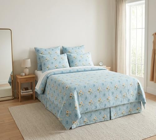 Image of DECOMIZER 240 TC Microfiber Soft Cotton Printed Single Bed Bedsheet for Diwan Bed, Size 60 Inches X 90 Inches, 152 X 230 cm with 1 Large Size Pillow Covers - AquaTriFlower