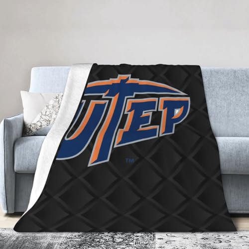 XRPUONG UTEP Miners Fleece Blanket Very Soft Microfiber Flannel Blanket for Couch Warm and Cozy for All Seasons