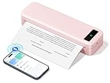 Portable Thermal Printer A4 Inkless Wireless Bluetooth Compatible with iOS, Android, Small Mobile Receipt Printer for Home Use, Office & School, 160 Sheets at Full Charge, With 1 Thermal Roll - Pink