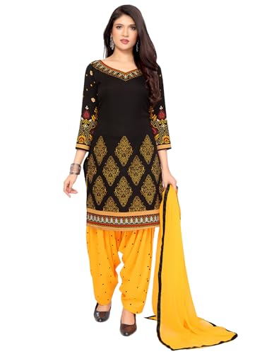Image of Yashika Women's Printed Dress Material - Unstitched Crepe Fabric Kurti, Pants & Dupatta Set (AZ-YS-P1-HIMANI BLACK), Customizable Length