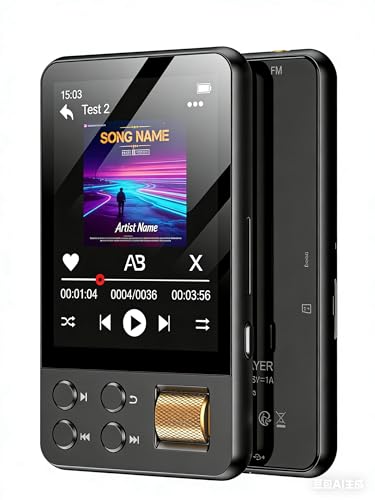 128GB MP3 Player with Bluetooth 5.3, AGXOV Music Player with Built-in HD Speaker, FM Radio, Voice Recorder, HiFi Sound, E-Book, Earphones Included