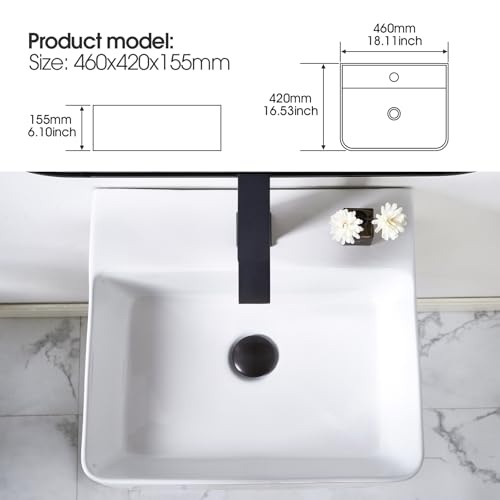 NOHALIPY 18.1 x 16.5 inch Modern White Rectangle Wall Mounted Bathroom Sink, Mini Floating Bathroom Vessel Sinks, Small Porcelain Corner Wall Mount Sink for Rvs, Restroom, Toilet - Thumbnail 2