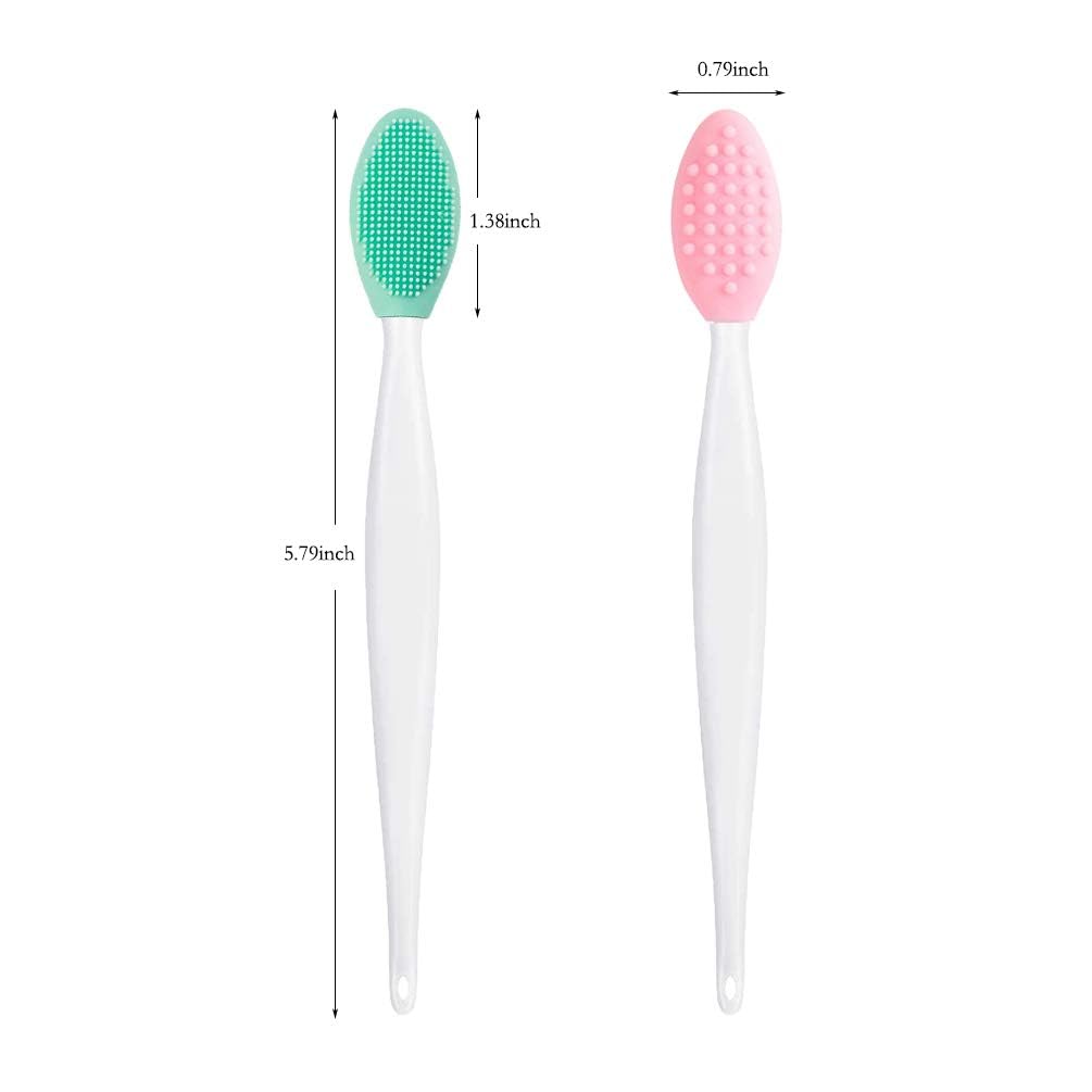 2 Pcs Lip Brush Tool,Double-Sided Silicone Exfoliating Lip Brush for Smoother and Fuller Lip Appearance (Blue,Pink)