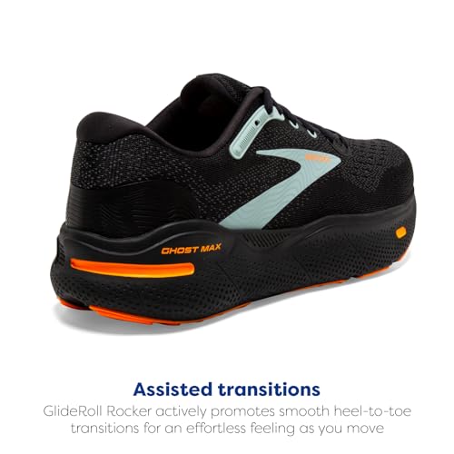 Brooks Men’s Ghost Max Cushion Neutral Running & Walking Shoe - Black/Orange/Cloud Blue - 9 Medium