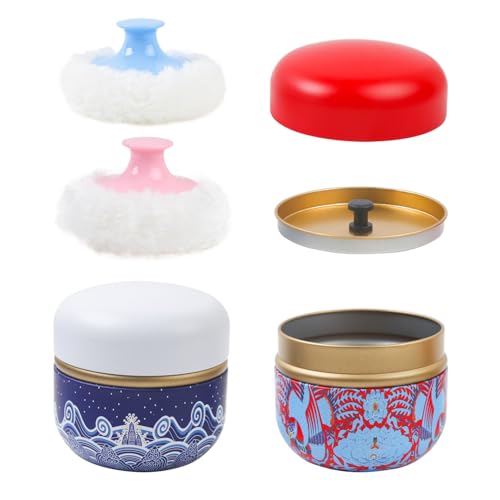 ASUNFO 2 Pcs Powder Puff for Body Powder with Case for Women Red & Blue