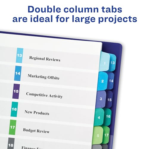 Avery Coluna dupla 24 divisórias para 3 fichários, índice personalizável, abas multicoloridas, 1 con