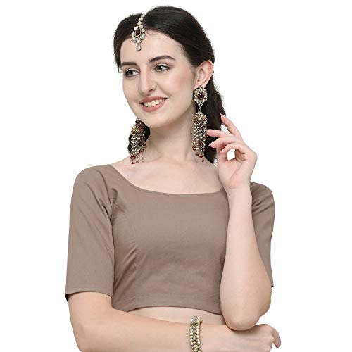 Image of Janasya Women's Plain Pure Cotton Stitched Blouse