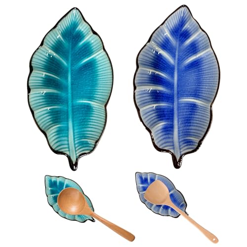 2 Pack Ceramic Spoon Rest Banana Leaf Ceramic Ladle Holder