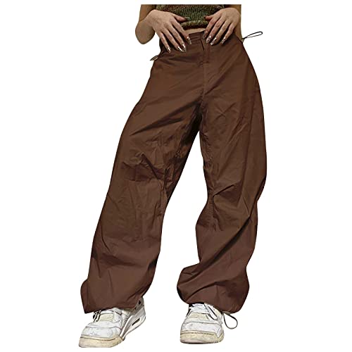 Parachute Pants Woman Army Fatigue High Waisted Baggy Cargo Pants Lightweight Casual Quick Dry Hiking Pants Scrub Waterproof Cargo Joggers with Pockets Drawstring Wide Leg Cargo Sweatpants