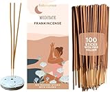 Folkulture Incense Sticks with Holder (100 Sticks)| Frankincense Incents Stick for Meditation, Relaxation, Gifts | No Charcoal,Organic,Non Toxic, 45 Mins, Slow Burning Insence-Sticks - Yoga Inspired