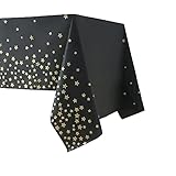 HaoziruD 6 Pack Gold Star Black Plastic Tablecloth, Twinkle Star Disposable Table Covers, Rectangula