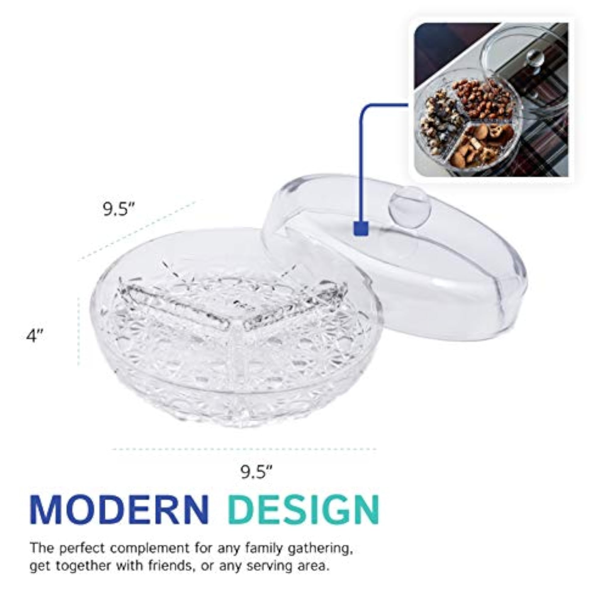 3-Section Round Snack and Condiment Tray With Cover