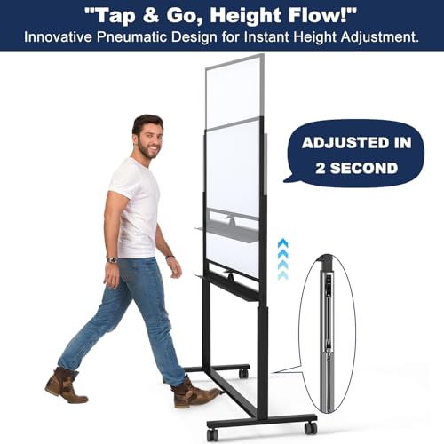 Image of Large Dry-Erase Rolling Magnetic Whiteboard - TSJ OFFICE 48 x 32 Inches Dry Erase Board with Stand Height Adjust Double Sides Mobile White Board Easel on Wheels Office, Home & Classroom
