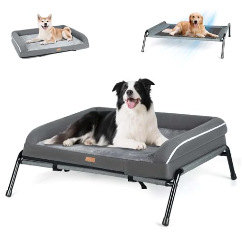 Lekespring Orthopädisches Hundebett Mittelgroße Hunde, 2-in-1 Hundebett Outdoor Kleine Hunde, Hundesofa mit Eierförmiger Kistenschaum, Waschbar Flauschig Dog Bed Hundematratze, Grau(S)