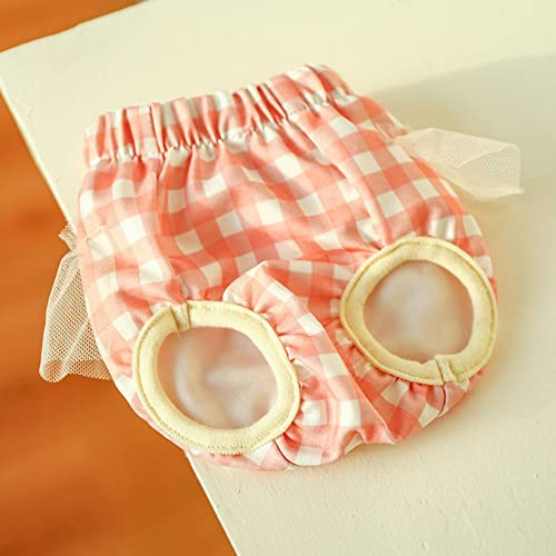 Image of Small Dog Sanitary Panties, Lace Washable Reusable Cute Puppy Panties Pet Underwear Diaper Physiological Shorts for Female Girls Dogs(Pink Plaid,XS)