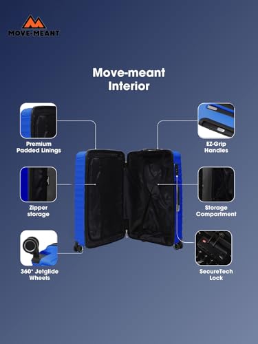 Image of Move-Meant Travel Crew Small, Medium & Large 55, 66 & 75 Cm Suitcase 8 Wheels Number Lock Poly Carbonate Blue Trolley Bag for Men & Women | 360 Degree Wheeling System Luggage