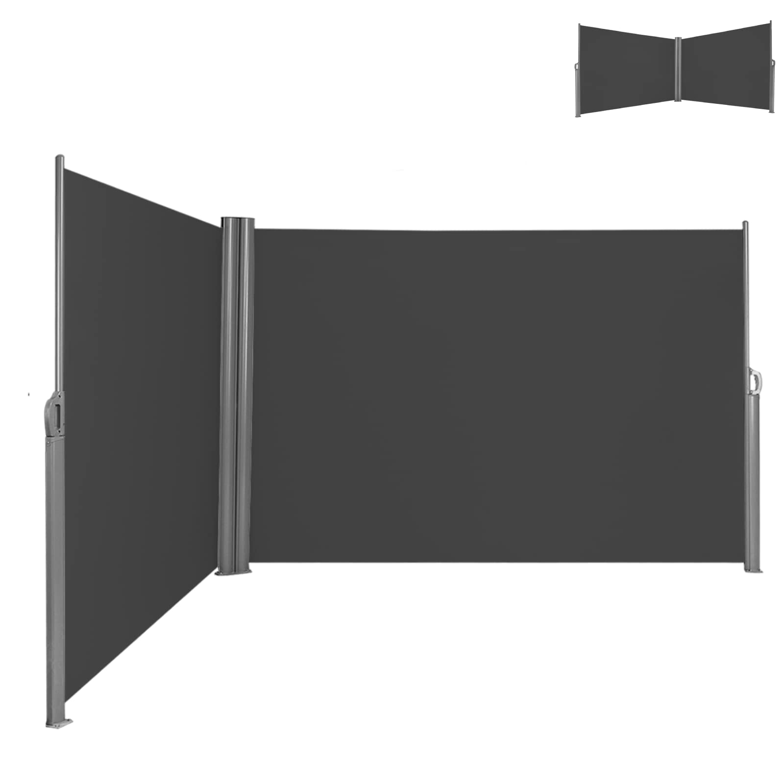 SFAREST Retractable Side Awning, Garden Privacy Screen Fence with Convenient Handle, Outdoor Sun Shade Protection Divider for Patio Balcony Terrace Yard (600 x 160 cm, Grey)